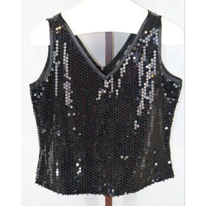 New York & Co. Womens Ladies Black Sleeveless Sequined V-Neck Dressy Top Size L